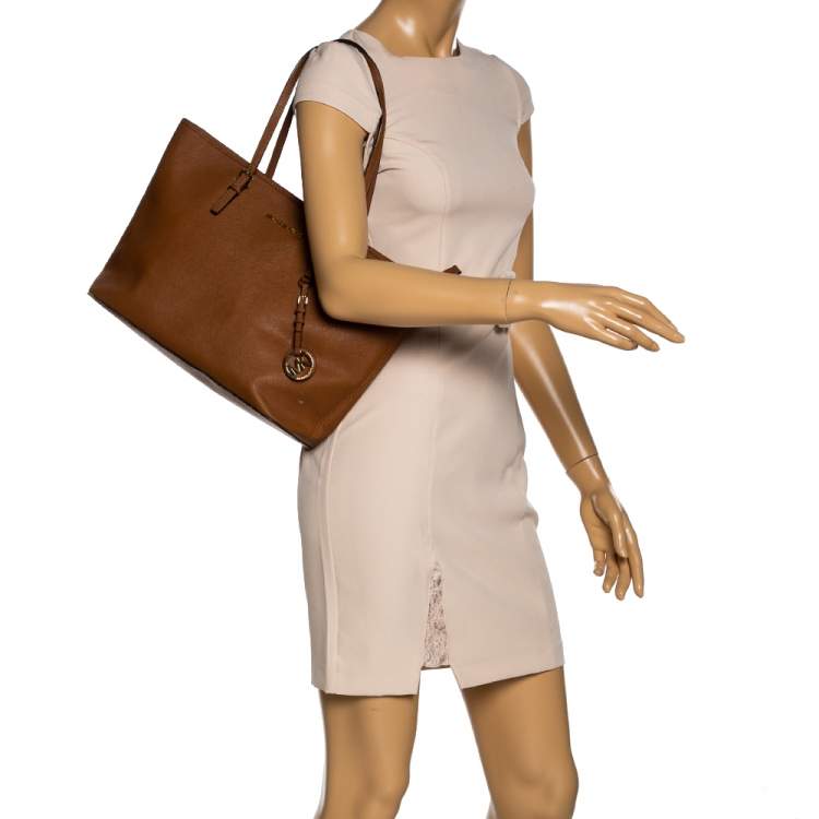 Pre Owned MICHAEL Michael Kors Tan Leather Jet Set Travel Tote