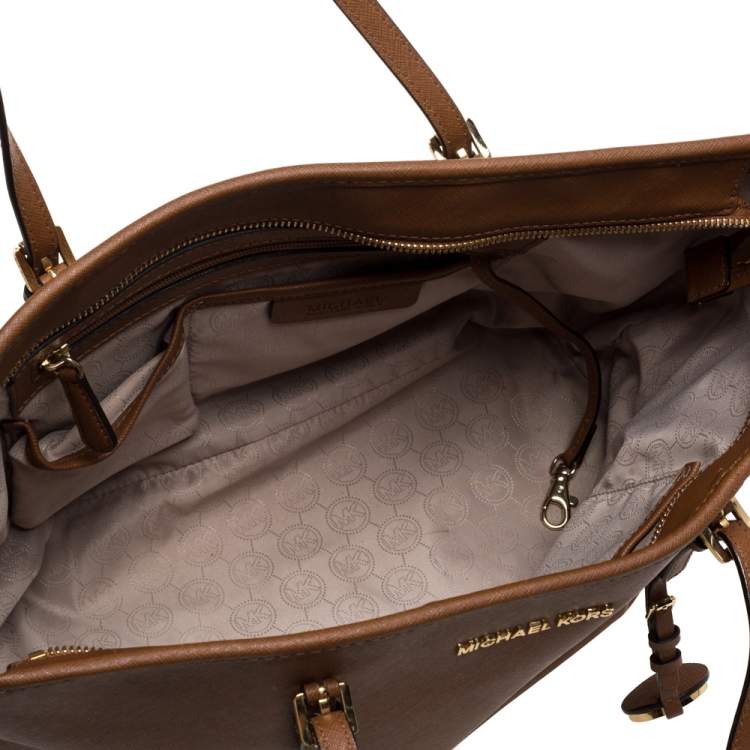 Pre Owned MICHAEL Michael Kors Tan Leather Jet Set Travel Tote