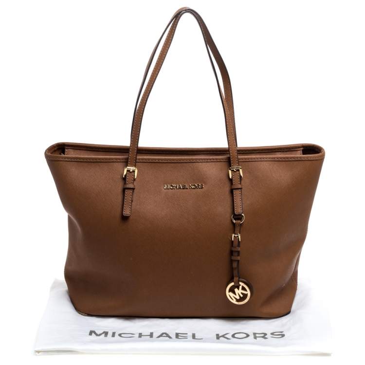 Pre Owned MICHAEL Michael Kors Tan Leather Jet Set Travel Tote
