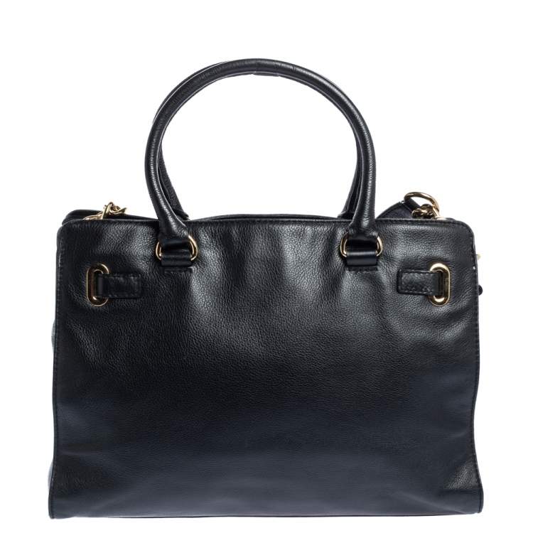Pre Owned MICHAEL Michael Kors Black Leather Hamilton East West Tote