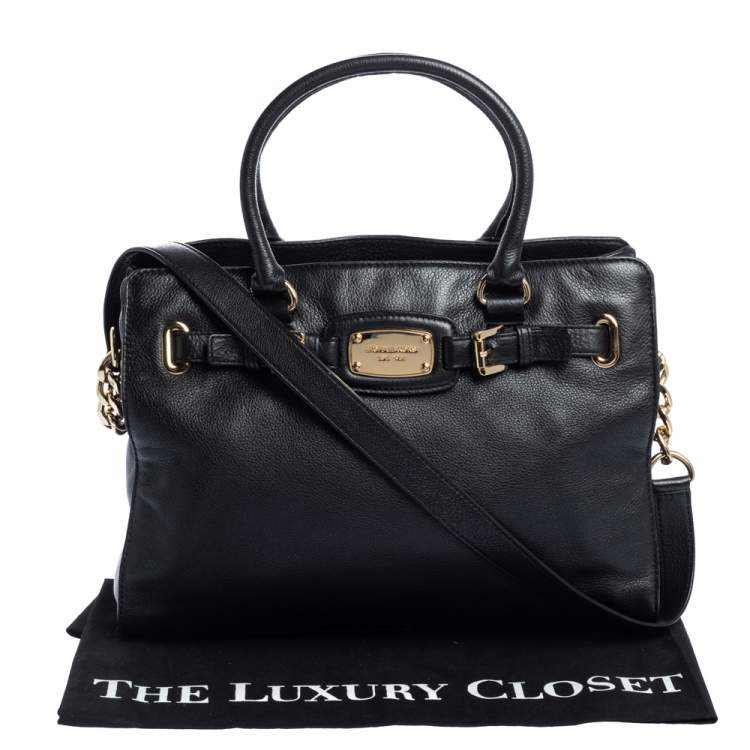 Pre Owned MICHAEL Michael Kors Black Leather Hamilton East West Tote