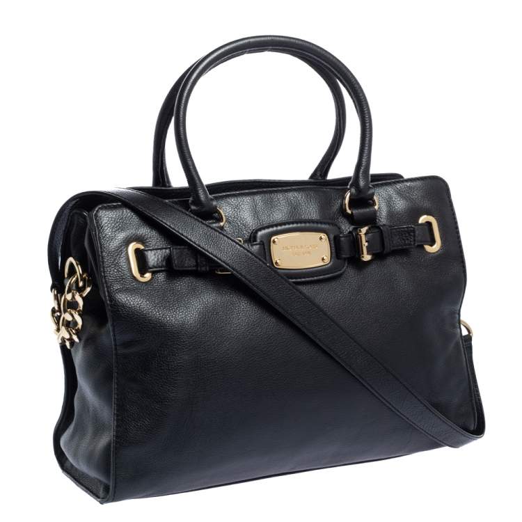 Pre Owned MICHAEL Michael Kors Black Leather Hamilton East West Tote
