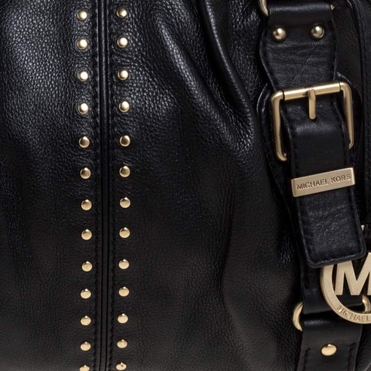 Pre Owned Michael Michael Kors Black Leather Studded Bedford Satchel