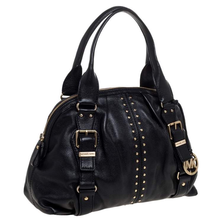 Pre Owned Michael Michael Kors Black Leather Studded Bedford Satchel