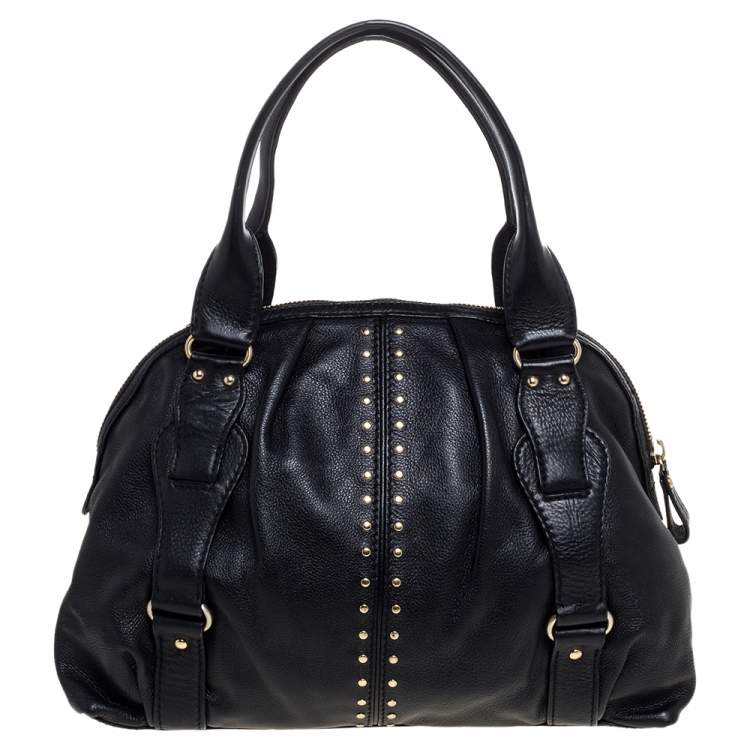 Pre Owned Michael Michael Kors Black Leather Studded Bedford Satchel
