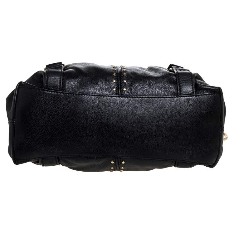 Pre Owned Michael Michael Kors Black Leather Studded Bedford Satchel