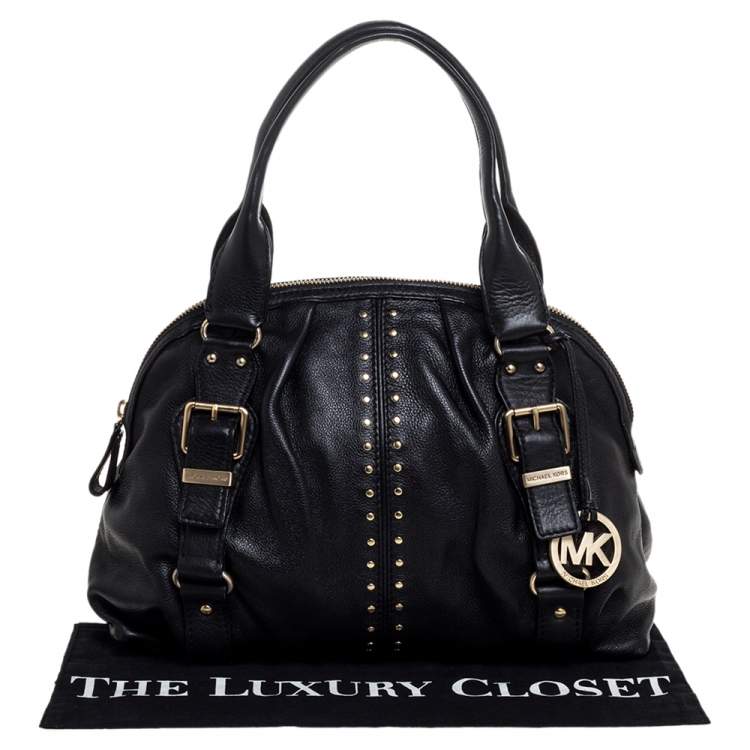 Pre Owned Michael Michael Kors Black Leather Studded Bedford Satchel
