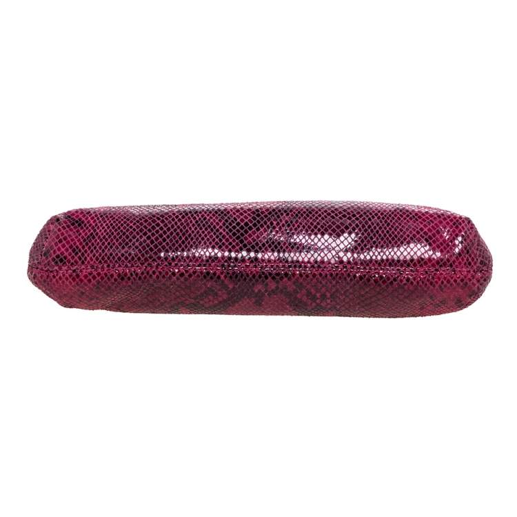 Pre Owned MICHAEL Michael Kors Fuchsia Snakeskin Effect Leather Berkley Clutch