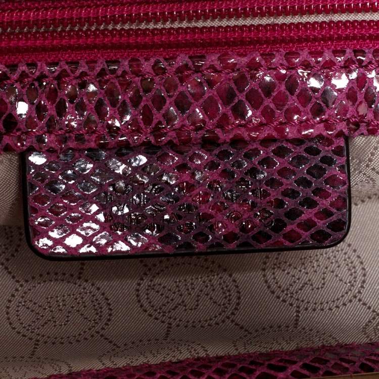 Pre Owned MICHAEL Michael Kors Fuchsia Snakeskin Effect Leather Berkley Clutch