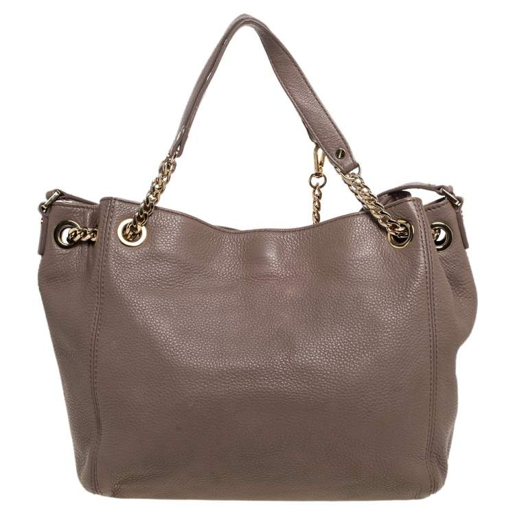 Pre Owned Michael Michael Kors Beige Leather Jet Set Chain Hobo