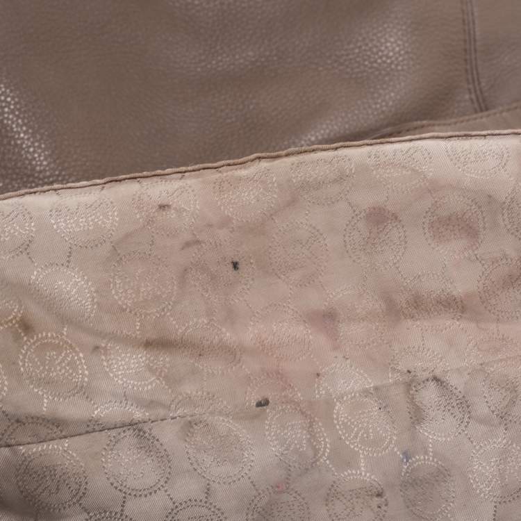 Pre Owned Michael Michael Kors Beige Leather Jet Set Chain Hobo