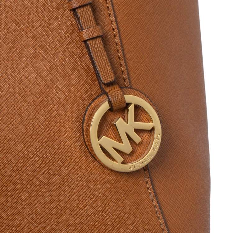 Pre Owned Michael Kors Brown Leather Medium Jet Set Top Zip Tote