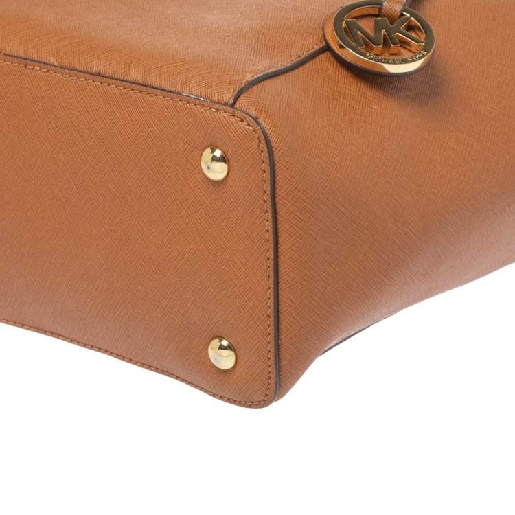 Pre Owned Michael Kors Brown Leather Medium Jet Set Top Zip Tote
