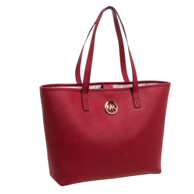 Pre Owned MICHAEL Michael Kors Red Leather Jet Set Travel Tote