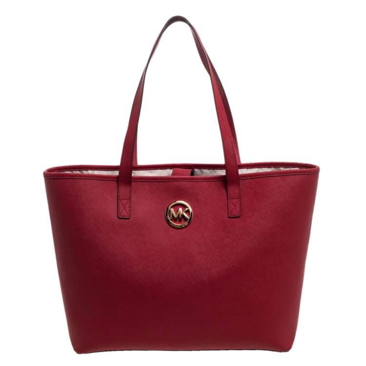Pre Owned MICHAEL Michael Kors Red Leather Jet Set Travel Tote