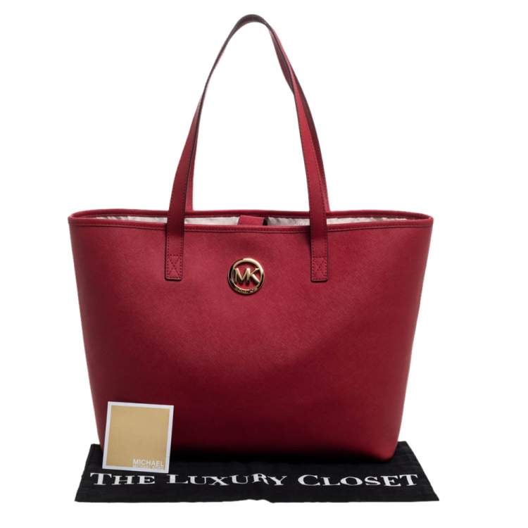 Pre Owned MICHAEL Michael Kors Red Leather Jet Set Travel Tote