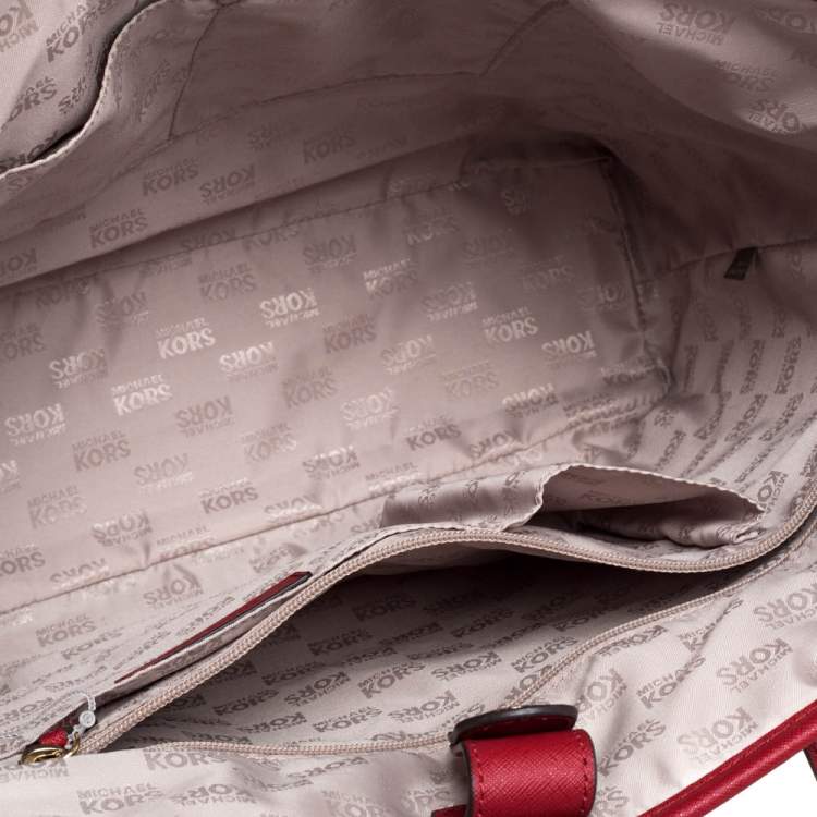 Pre Owned MICHAEL Michael Kors Red Leather Jet Set Travel Tote