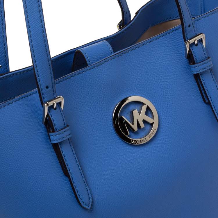 Pre Owned MICHAEL Michael Kors Blue Leather Large Jet Set Travel Tote