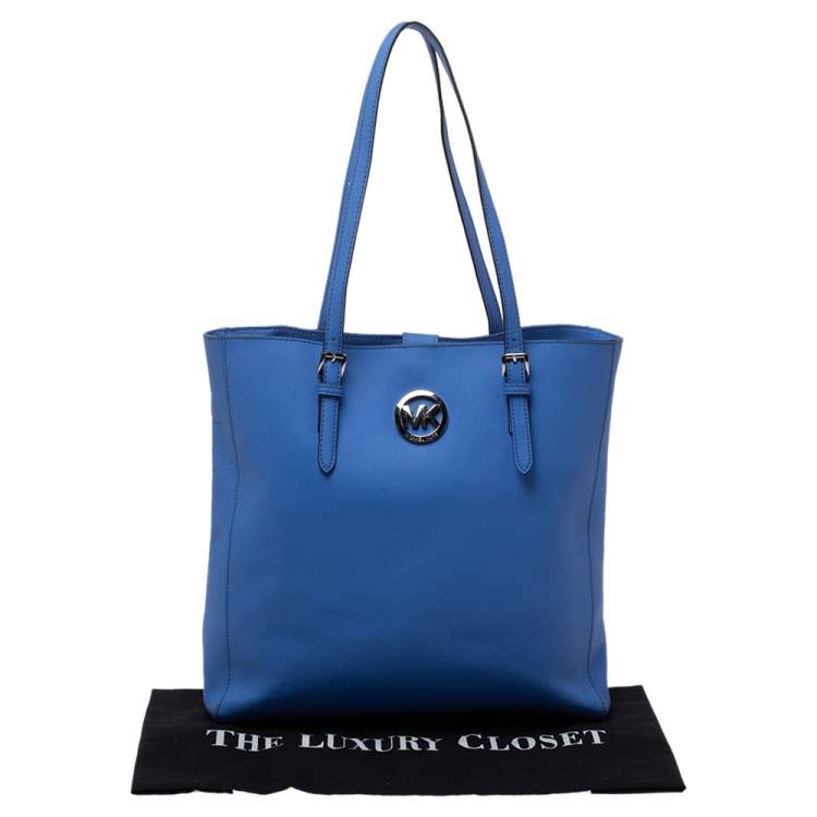 Pre Owned MICHAEL Michael Kors Blue Leather Large Jet Set Travel Tote