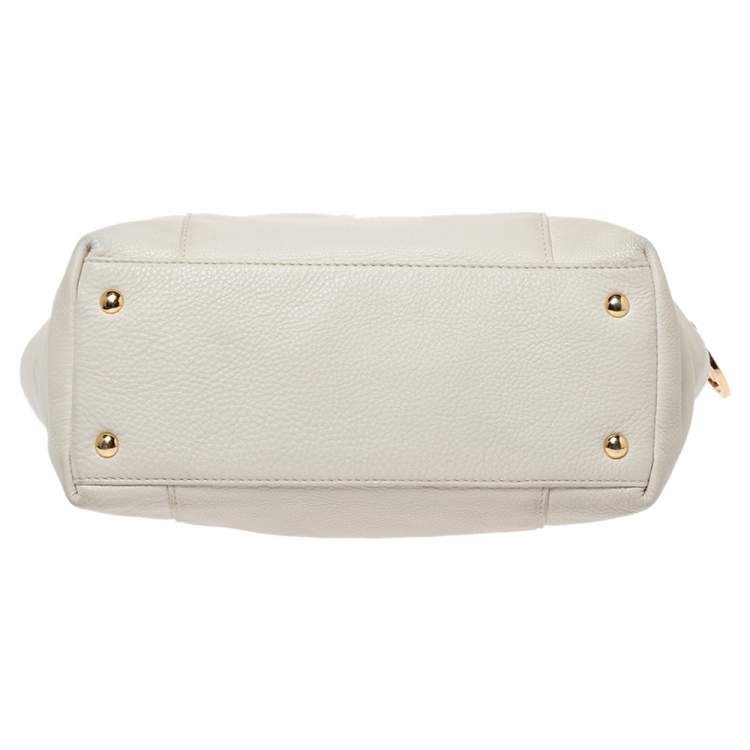 Pre Owned MICHAEL Michael Kors Cream/Beige Leather Top-zip Jet Set Tote