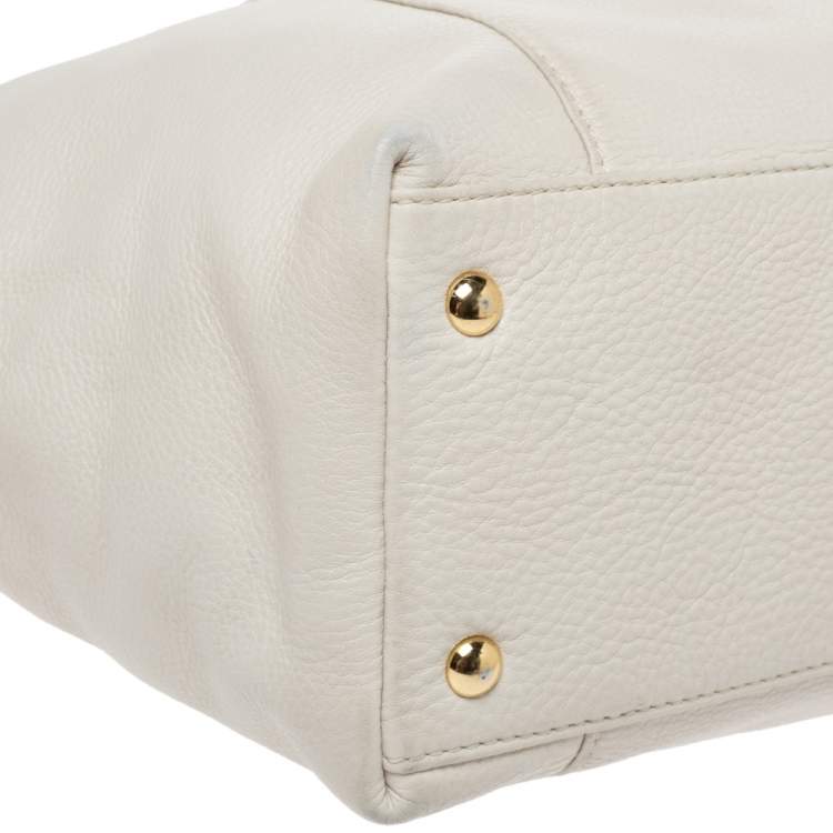 Pre Owned MICHAEL Michael Kors Cream/Beige Leather Top-zip Jet Set Tote