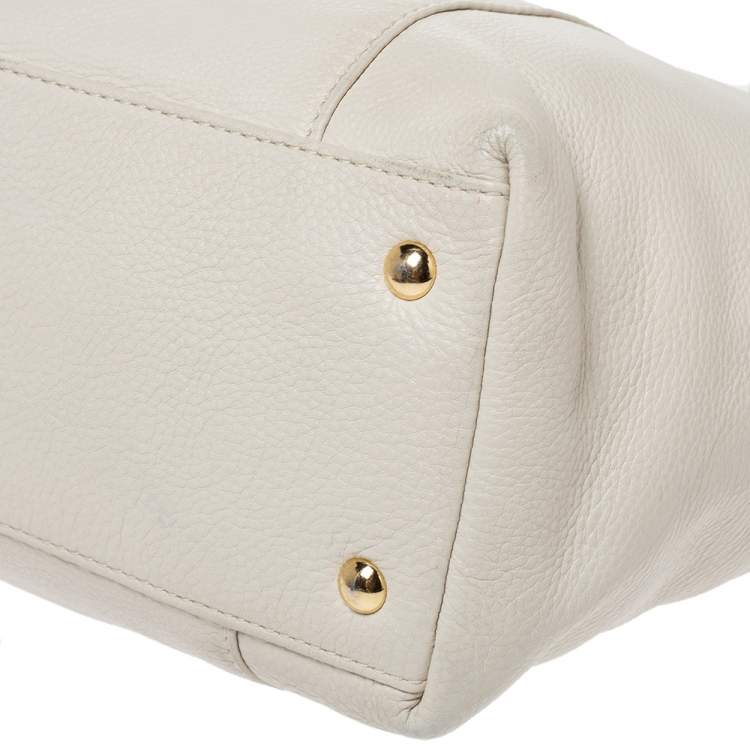 Pre Owned MICHAEL Michael Kors Cream/Beige Leather Top-zip Jet Set Tote