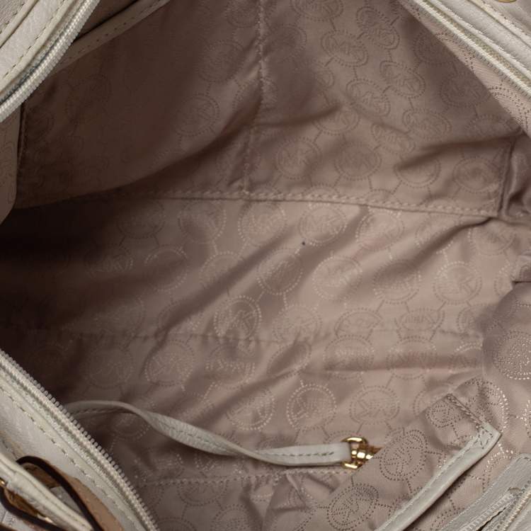 Pre Owned MICHAEL Michael Kors Cream/Beige Leather Top-zip Jet Set Tote