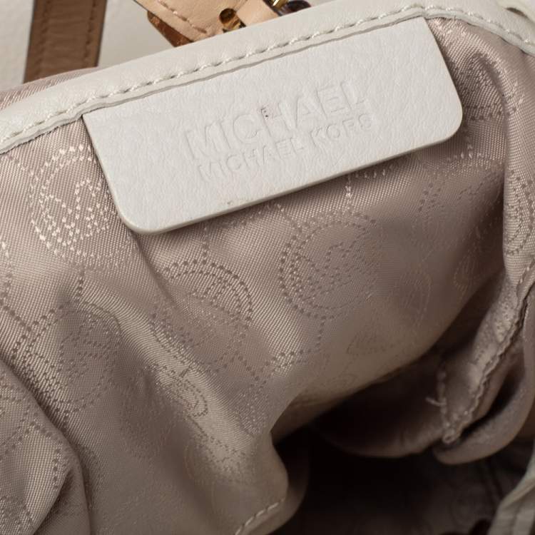 Pre Owned MICHAEL Michael Kors Cream/Beige Leather Top-zip Jet Set Tote