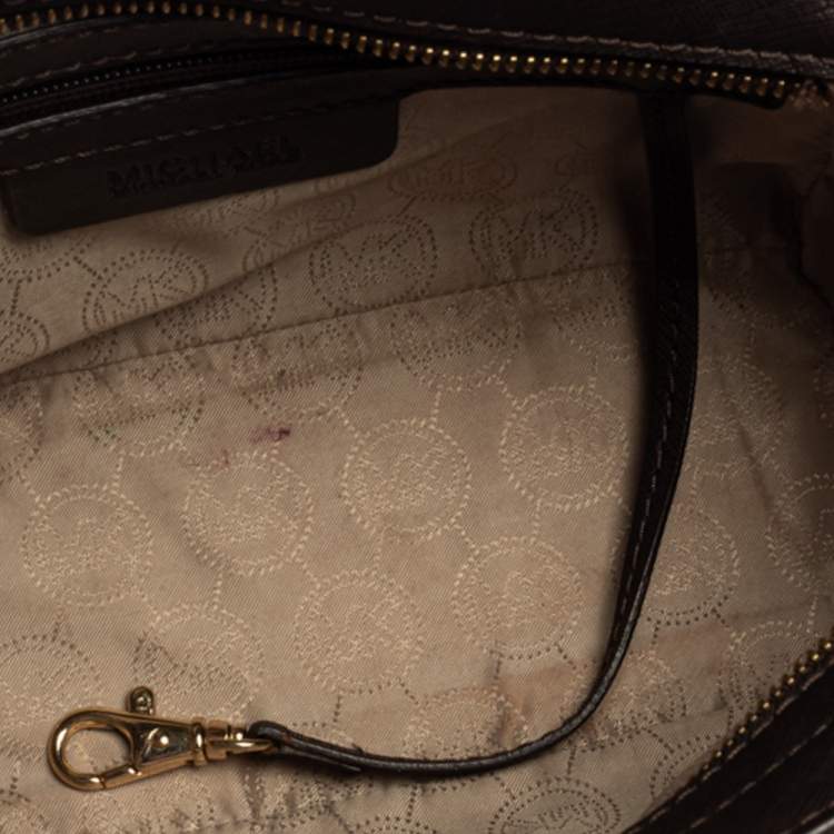 Pre Owned Michael Kors Dark Brown Studded Leather Selma Crossbody Bag