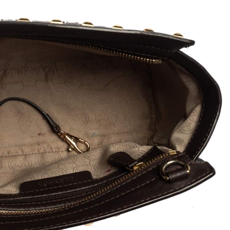 Pre Owned Michael Kors Dark Brown Studded Leather Selma Crossbody Bag