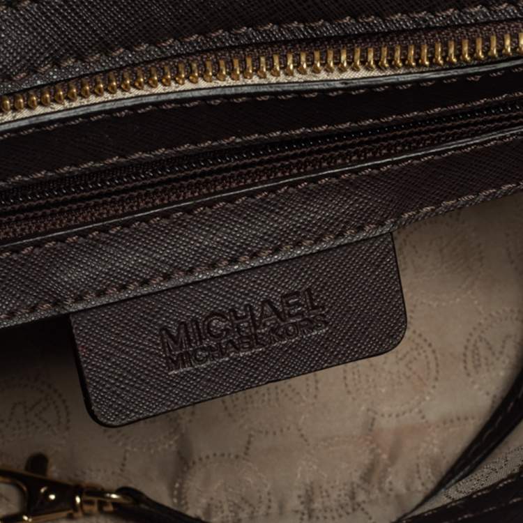 Pre Owned Michael Kors Dark Brown Studded Leather Selma Crossbody Bag