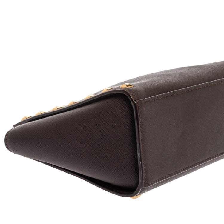Pre Owned Michael Kors Dark Brown Studded Leather Selma Crossbody Bag