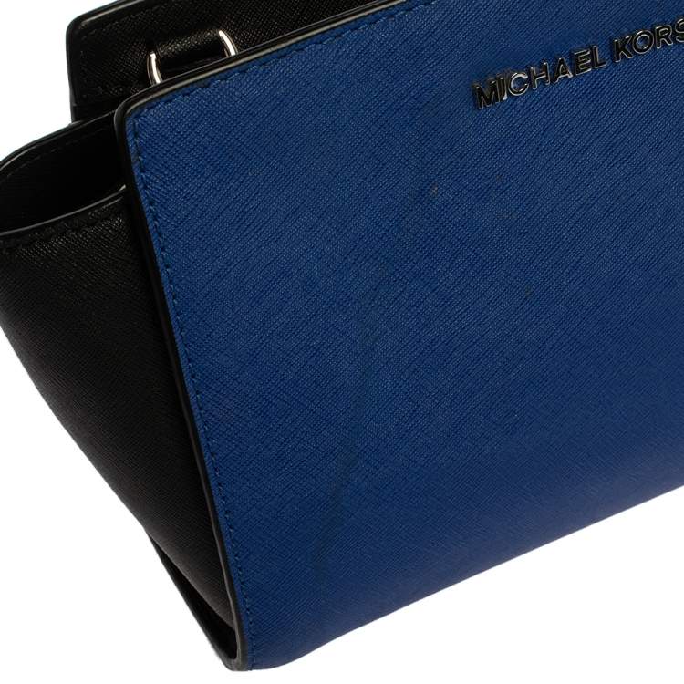 Pre Owned MICHAEL Micheal Kors Blue/Black Leather Small Selma Crossbody Bag