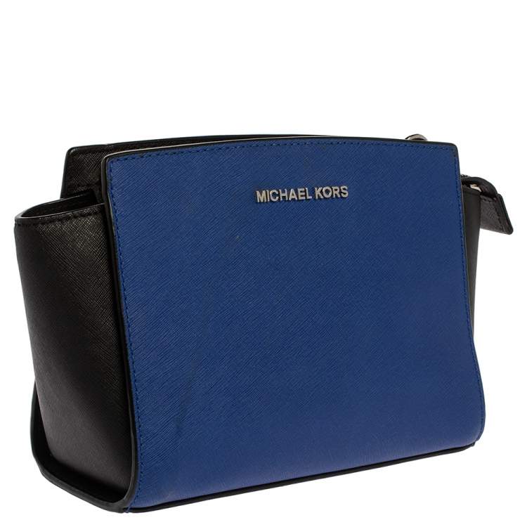 Pre Owned MICHAEL Micheal Kors Blue/Black Leather Small Selma Crossbody Bag