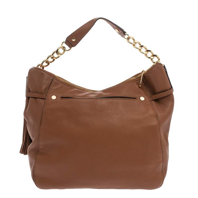 Pre Owned MICHAEL Michael Kors Tan Leather Charm Tassel Hobo