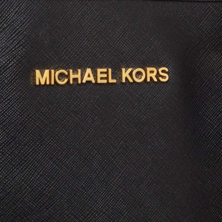 Pre Owned Michael Michael Kors Black Leather Jet Set Tote 