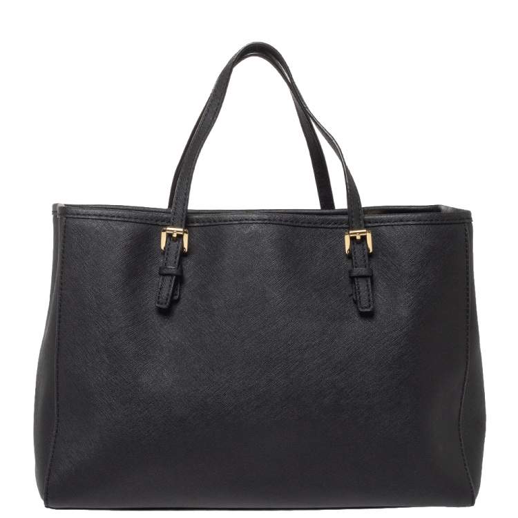 Pre Owned Michael Michael Kors Black Leather Jet Set Tote 