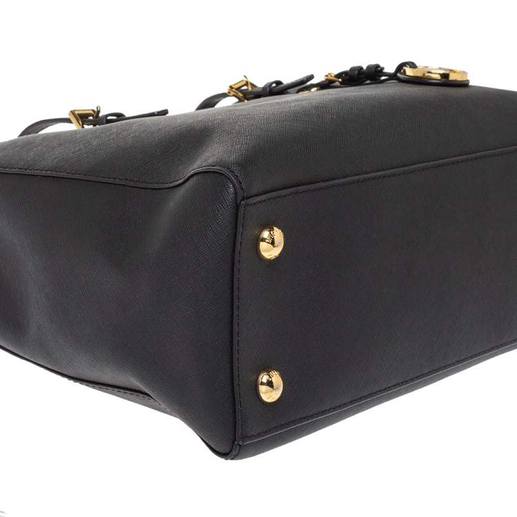 Pre Owned Michael Michael Kors Black Leather Jet Set Tote 