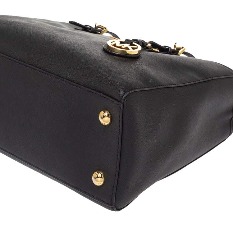 Pre Owned Michael Michael Kors Black Leather Jet Set Tote 