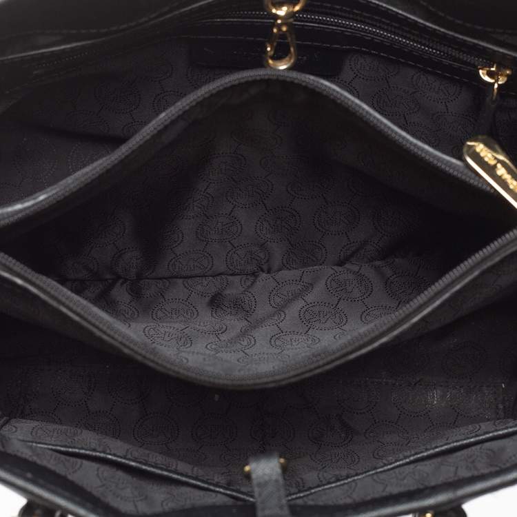 Pre Owned Michael Michael Kors Black Leather Jet Set Tote 