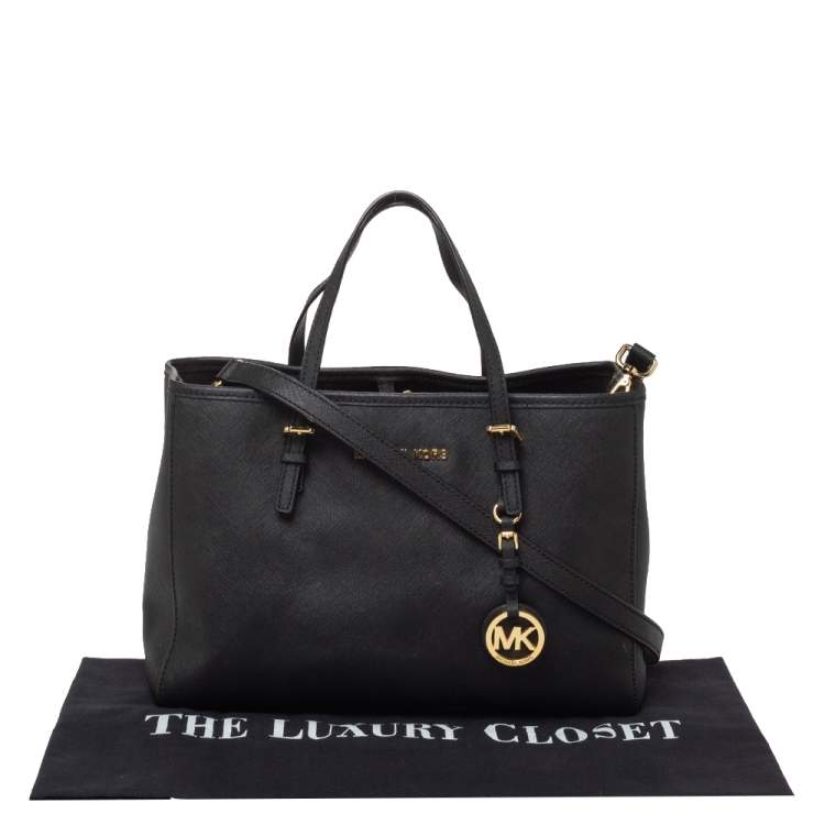 Pre Owned Michael Michael Kors Black Leather Jet Set Tote 