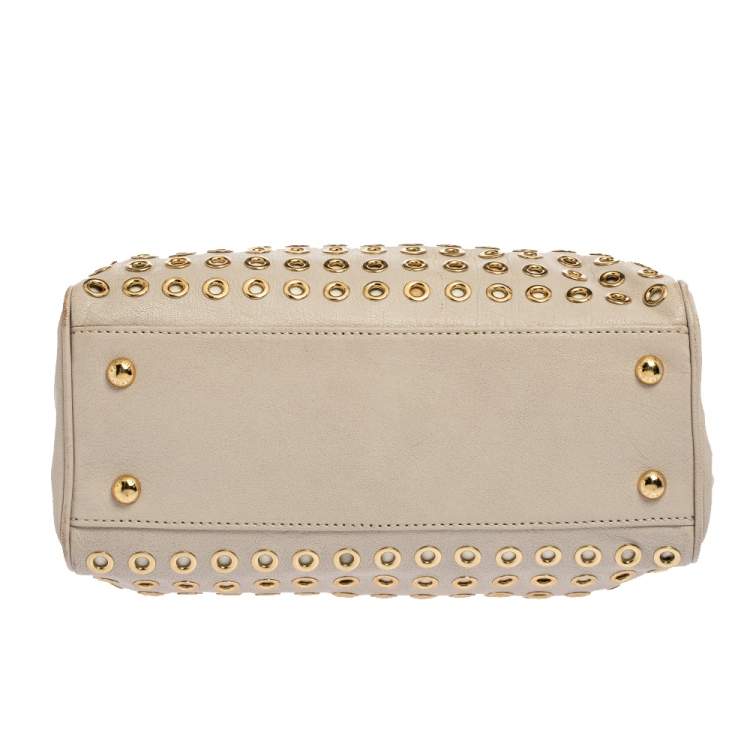 Pre Owned Michael Michael Kors Cream Leather Grayson Grommet Satchel