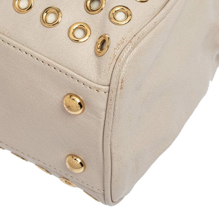 Pre Owned Michael Michael Kors Cream Leather Grayson Grommet Satchel