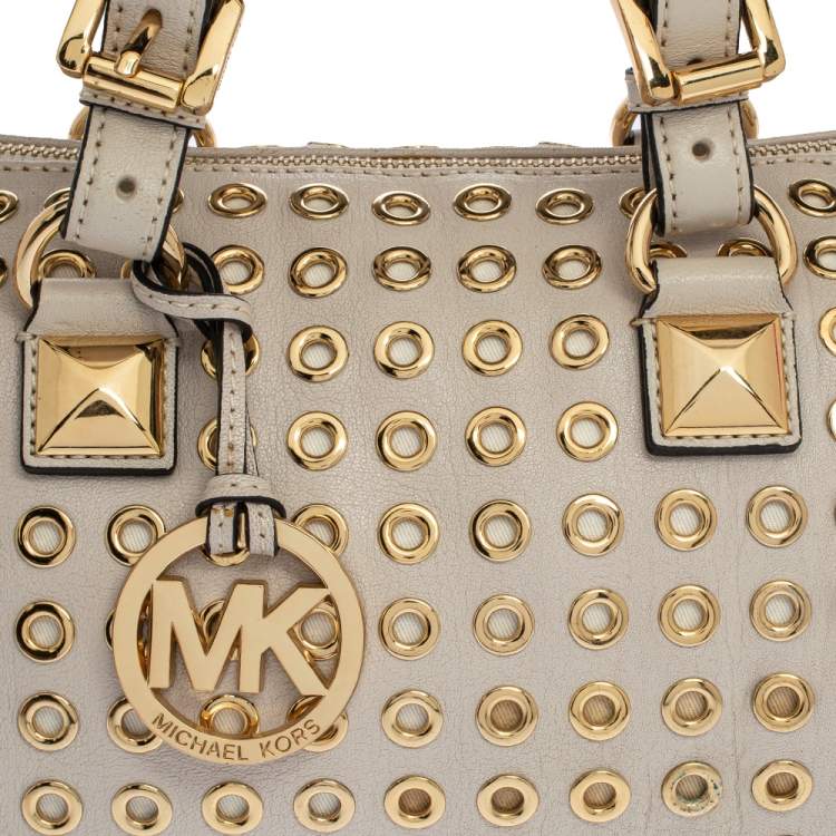Pre Owned Michael Michael Kors Cream Leather Grayson Grommet Satchel