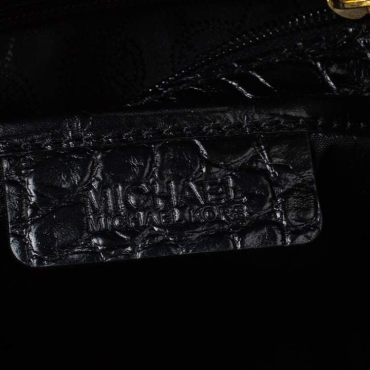 Pre Owned MICHAEL Michael Kors Black Calf Hair and Croc Embossed Leather Large Lana Tote