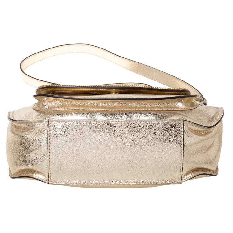 Pre Owned MICHAEL Michael Kors Gold Patent Leather Naomi Flap Shoulder Bag