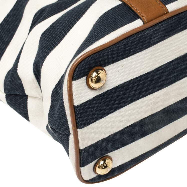 Pre Owned Michael Kors Tri Color Canvas and Leather Striped Tote 