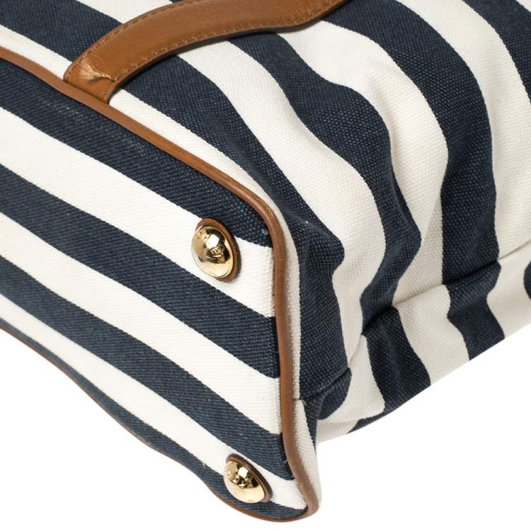 Pre Owned Michael Kors Tri Color Canvas and Leather Striped Tote 