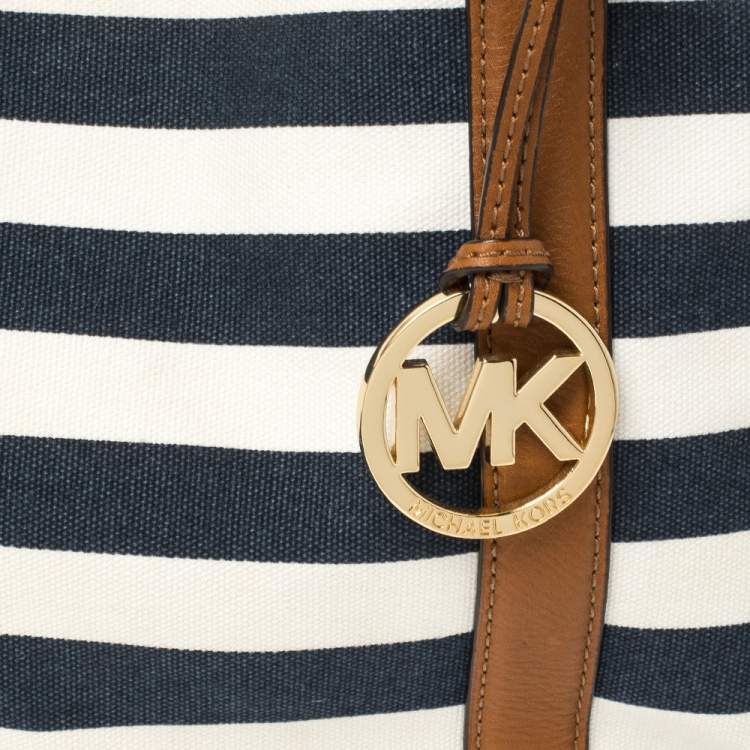 Pre Owned Michael Kors Tri Color Canvas and Leather Striped Tote 