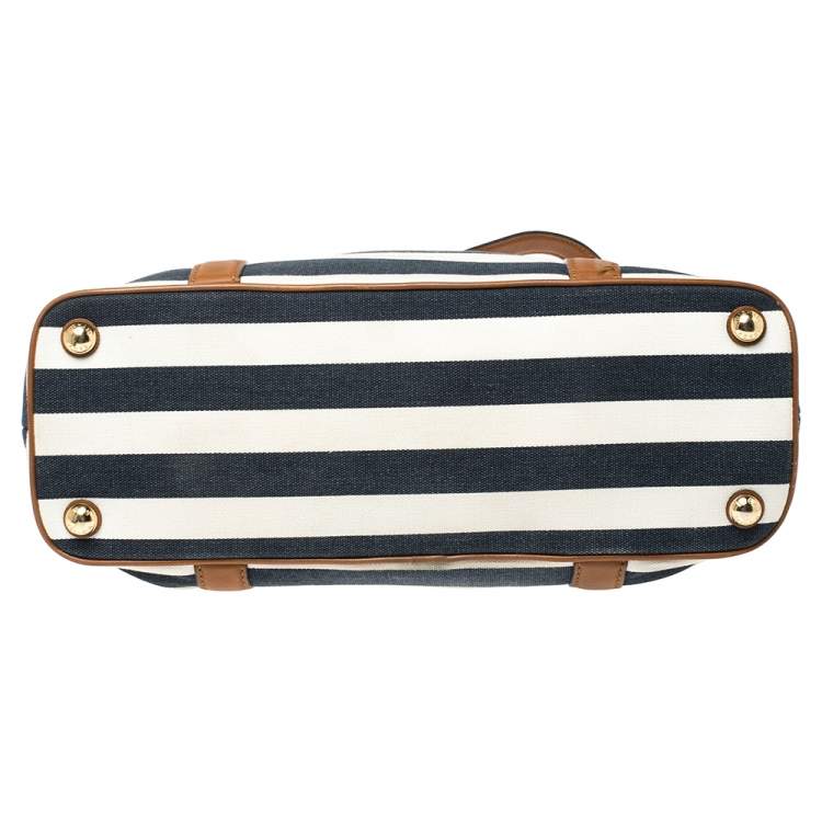 Pre Owned Michael Kors Tri Color Canvas and Leather Striped Tote 
